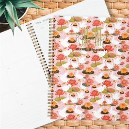 Agenda Padrão de Monograma Floral Ganso Nenúfar