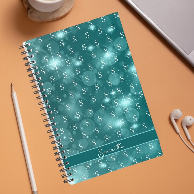 Agenda Padrão de Monograma na moda Girly Elegante (Criador carregado)