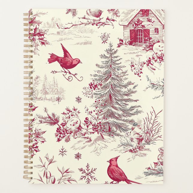 Agenda Padrão de Natal Rustic Bird and Poinsettia (17) (Frente)