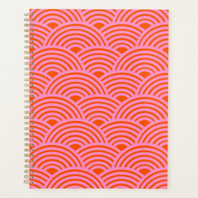 Agenda Padrão de Onda Japonesa Seigaiha Preppy Orange Pin (Frente)