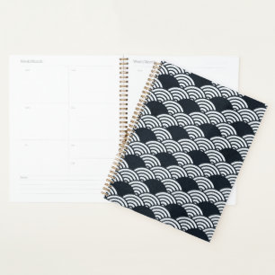 Agenda Padrão de ondas Seigaiha marinho azul e branco