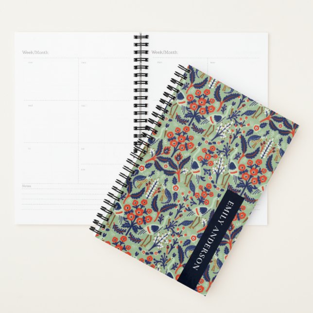Agenda Padrão de Peacock Floral Clássico do Marinho Teal  (Exibição)
