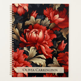 Agenda Padrão de Pena Floral Vermelha Personalizado