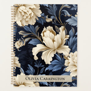 Agenda Padrão de Península Floral Azul Creme Personalizad