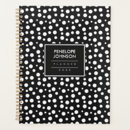 Agenda Padrão de Pontos Preto e Branco Elegante