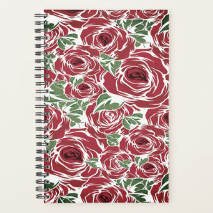 Agenda Padrão de Rosa de Vintage Elegante - Floral Vermel