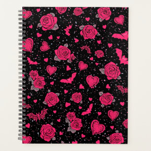 Agenda Padrão de Rosas e Morcegos Góticos Romance Negro