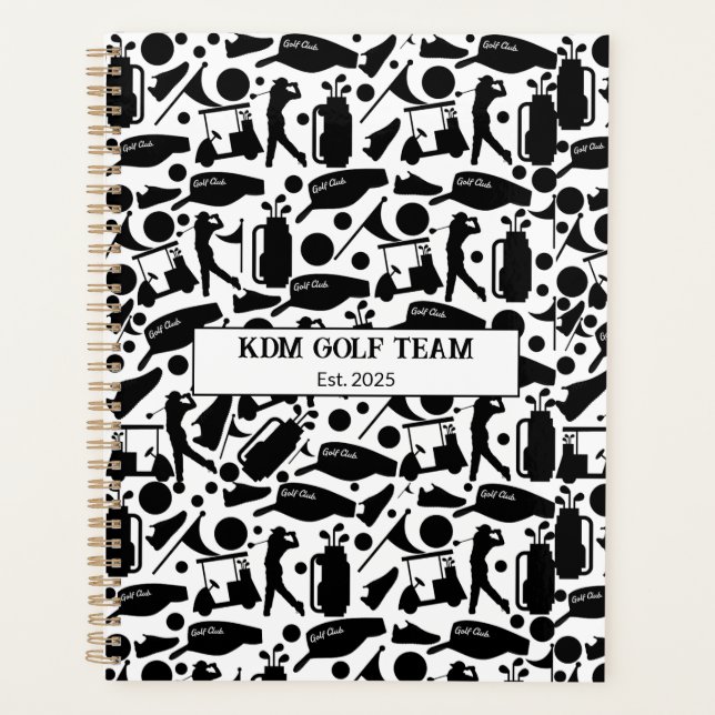 Agenda Padrão de Silhueta de Golfe preto e branco clássic (Frente)