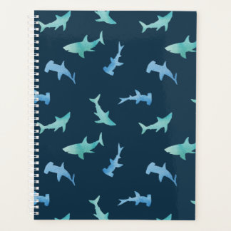 Agenda Padrão de Silhuetas de Tubarão Nadando em Aquarela
