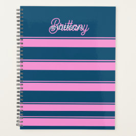 Agenda Padrão de Stripes Azul e Rosa Personalizado