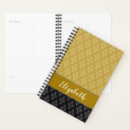 Agenda Padrão de Tatewaku Japonês Elegante Dourado e Pret