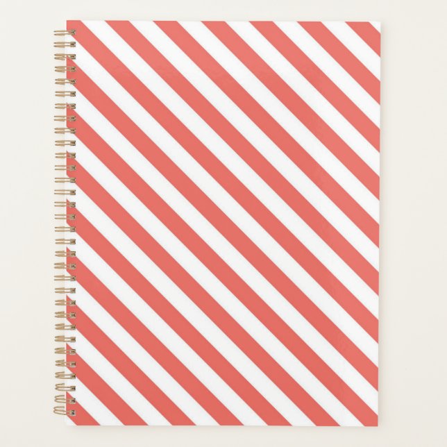 Agenda Padrão diagonal de listras rosa e branco (Frente)