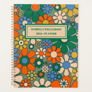 Agenda Padrão do Groovy Retro Floral 60s 70s Personalizad