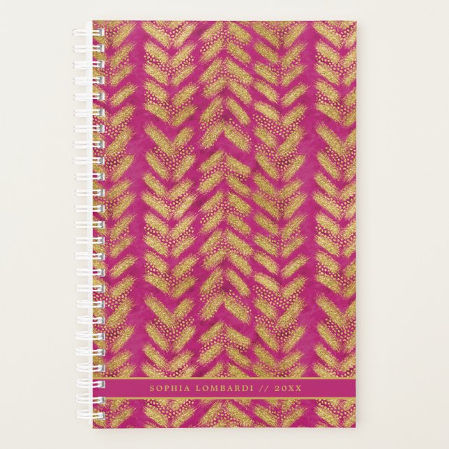 Agenda Padrão Dourado e rosa quente vibrante (Frente)