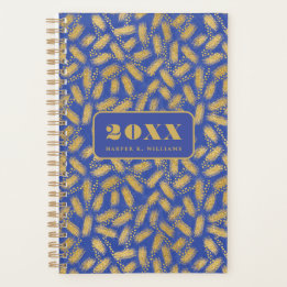 Agenda Padrão Dourado Negrito em Fundo Azul