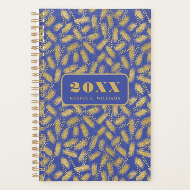 Agenda Padrão Dourado Negrito em Fundo Azul (Frente)