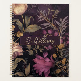 Agenda padrão elegante de flor escura com nome