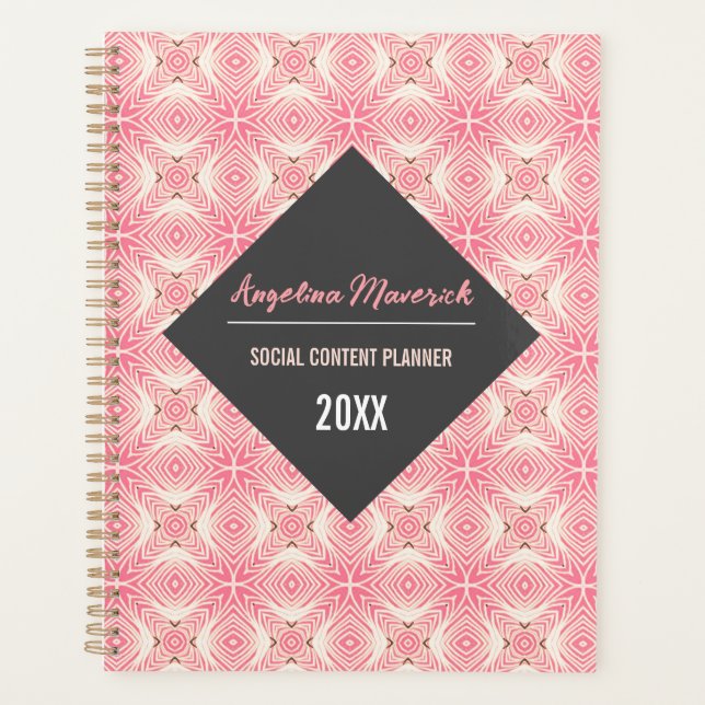 Agenda Padrão Elegante de Flores Brancas e Rosa (Frente)