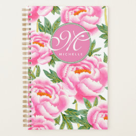 Agenda Padrão Elegante de Peões Rosa - Monograma