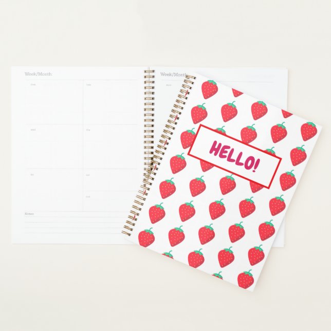 Agenda Padrão Estético de Morango Kawaii Fofo (Exibição)