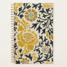 Padrão floral amarelo e preto estilo retrô