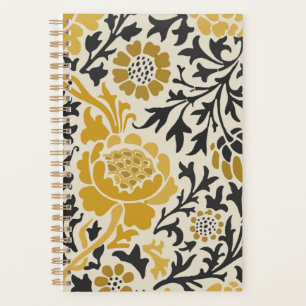Agenda Padrão floral amarelo e preto estilo retrô