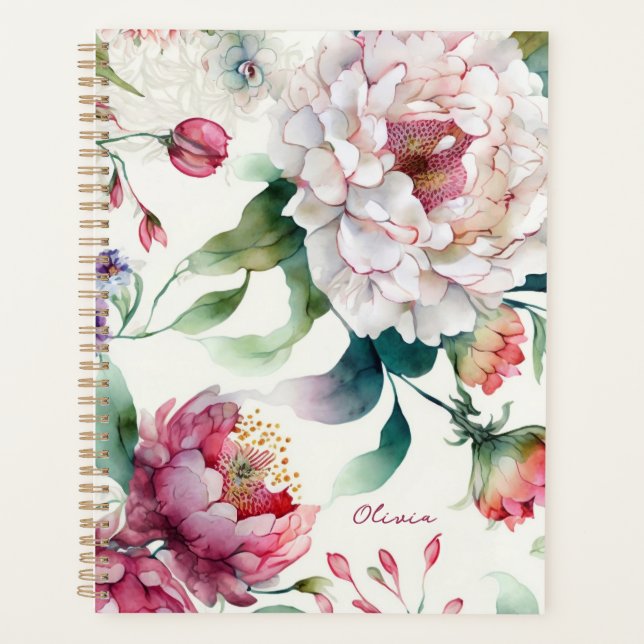 Agenda Padrão floral asiático delicado e elegante de aqua (Frente)