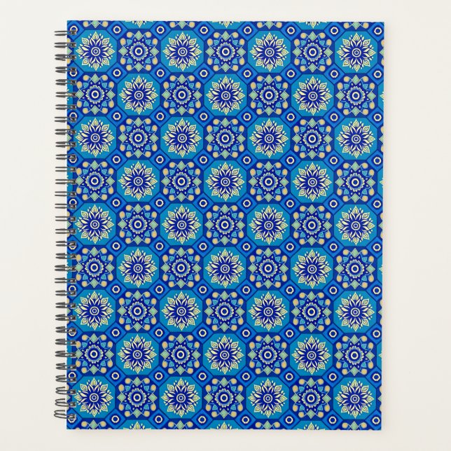 Agenda Padrão Floral Azul Vintage Boho (Frente)