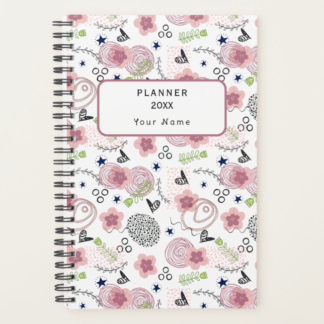 Agenda Padrão Floral Bonito (Frente)