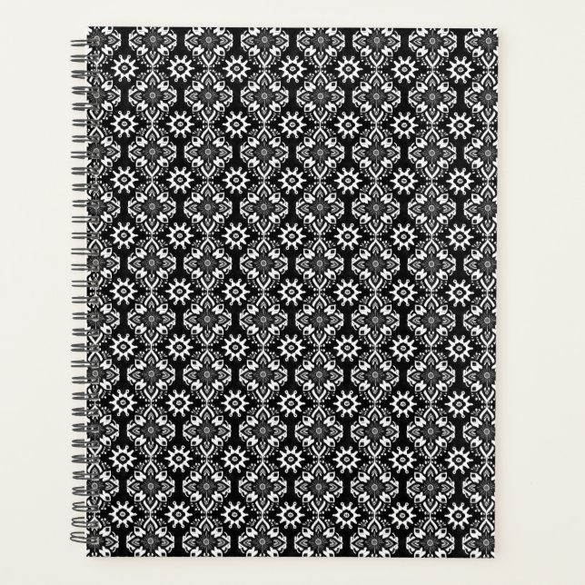 Agenda Padrão Floral Branco e Preto-Chico (Frente)