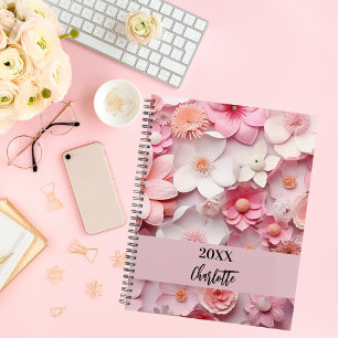 Agenda Padrão floral branco rosa nome script 2027