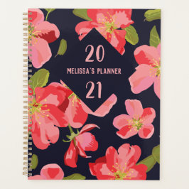 Agenda Padrão Floral Brilhante Azul Botânico Anual