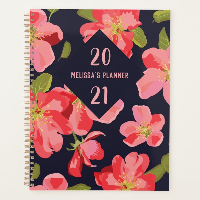 Agenda Padrão Floral Brilhante Azul Botânico Anual (Frente)