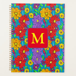 Agenda Padrão Floral Colorido bonito Monograma