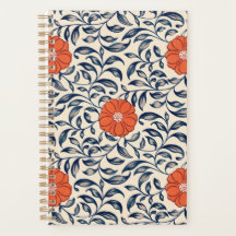 Padrão floral contínuo com flor laranja vibrante