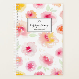 Agenda Padrão Floral Cor de Água Rosa Personalizado