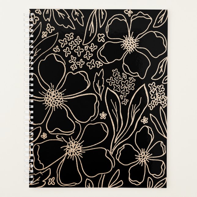Agenda Padrão floral da linha de ouro Elegante (Frente)