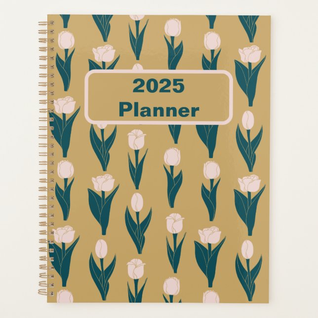 Agenda Padrão Floral da Tulip Rosa 2025 (Frente)