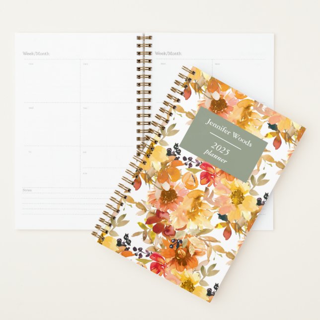 Agenda Padrão Floral de Aquarela do outono Personalizado (Exibição)