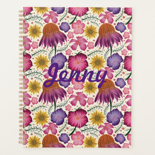 Agenda Padrão Floral de Flor Selvagem Personalizado (Frente)