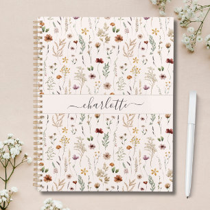 Agenda Padrão Floral de Flores Silvestres Bonitas em Aqua