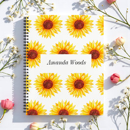Agenda Padrão Floral de Girassol Branco Amarelo