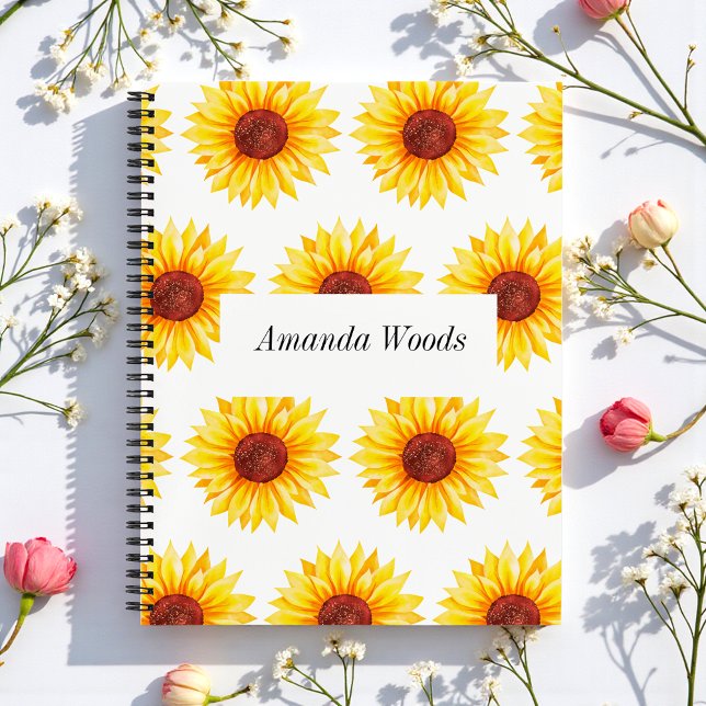 Agenda Padrão Floral de Girassol Branco Amarelo (Criador carregado)