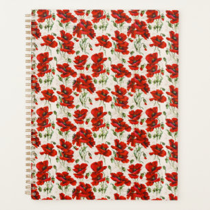 Agenda Padrão Floral de Papoula Vermelha Vintage Arte Bot