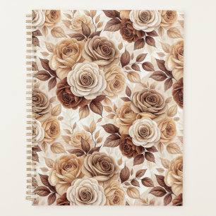 Agenda Padrão Floral de Rosa de Café