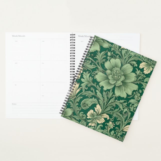 Agenda Padrão Floral de Sage Green Vintage (Exibição)
