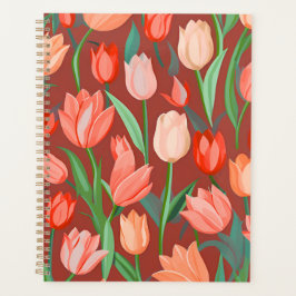 Agenda Padrão Floral de Tulipa Elegante – Primavera Verme