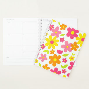 Agenda Padrão Floral de Verão Brilhante Rosa e Amarelo Re