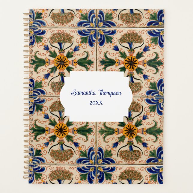 Agenda Padrão Floral de Vintage Mediterrâneo Personalizad (Frente)