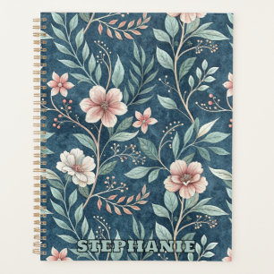 Agenda Padrão Floral Elegante com Brilhos Rosa e Creme